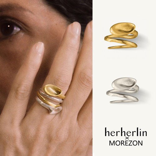 MOREZON【herherlin】26SS新款潮人角铃螺旋双圈锤纹925银戒指女