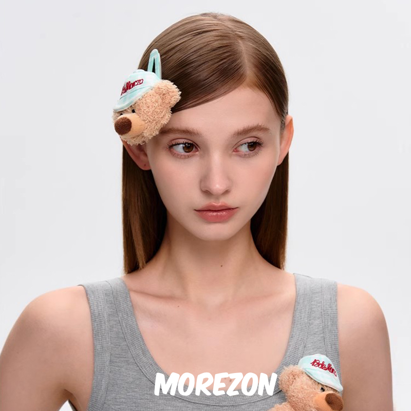 MOREZON【13DE MARZO】25SS新款甜美可爱戴帽小熊格纹发夹发卡女