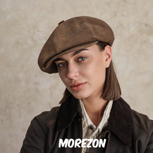 MOREZON【Mossant】25AW秋冬新款设计师款潮人做旧麂皮八角报童帽