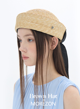 MOREZON【Brown hat Back Ribbon Straw Beanie】春夏草编贝雷帽