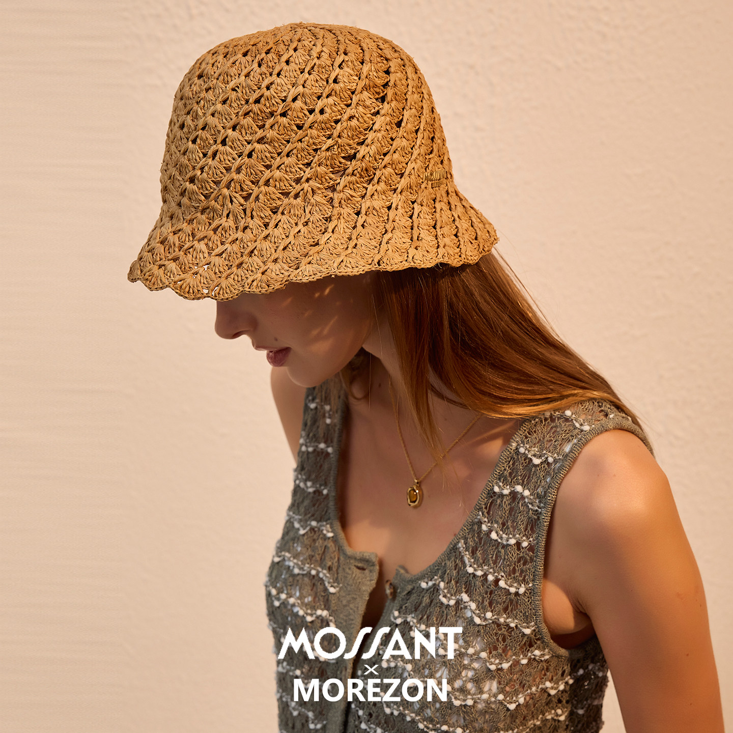 MOREZON【Mossant】26春夏新款潮人休闲百搭拉菲草编制钟形渔夫帽