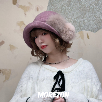 MOREZON【CIRQUTURE twin moons】日本25秋冬新款双毛球渔夫帽子