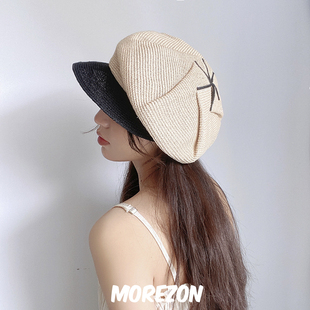 MOREZON【君君定制】夏季新款马尼拉麻百搭弯檐八角报童帽子