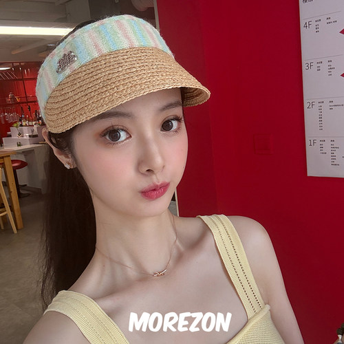 MOREZON【TART TART】25SS新款潮人休闲百搭拉菲草拼接彩色空顶帽