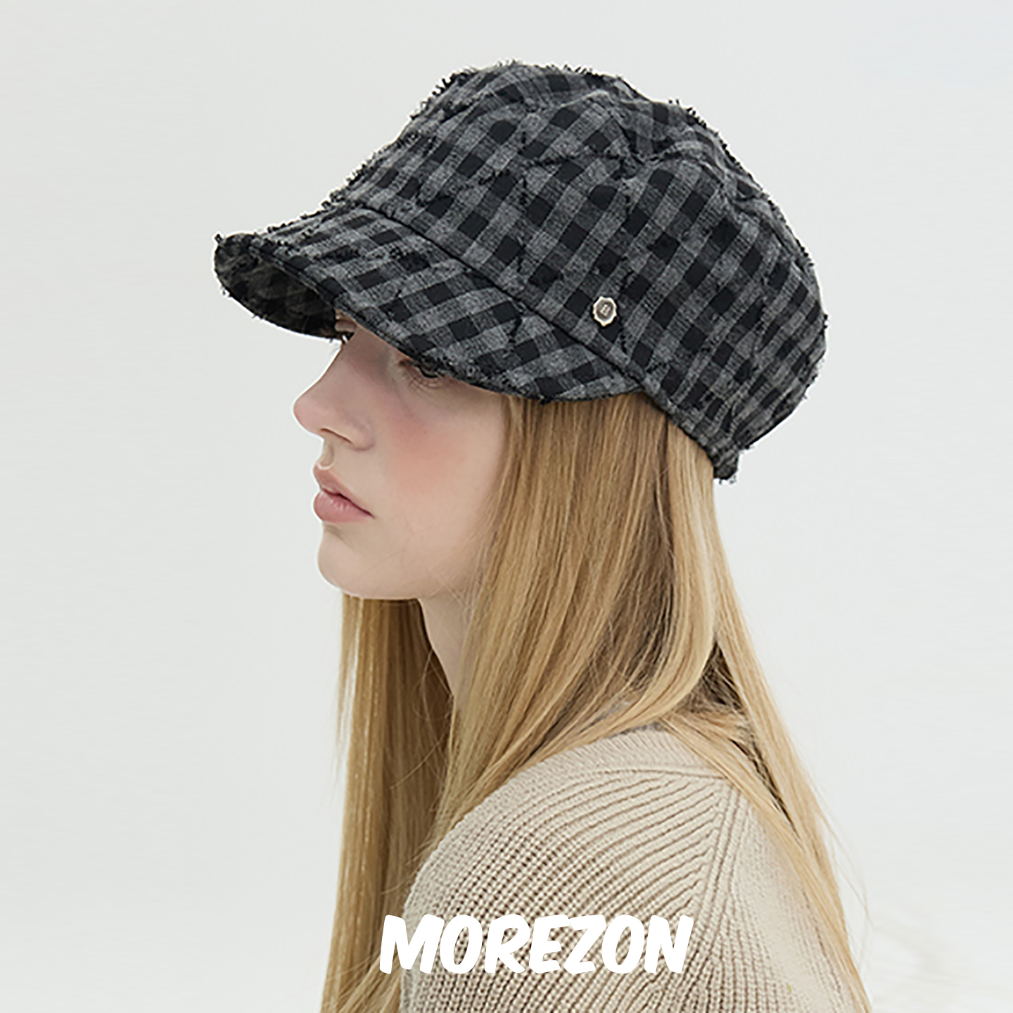 MOREZON【Brown hat Soft Work Cap】25AW秋冬潮人菱格纹平顶帽子
