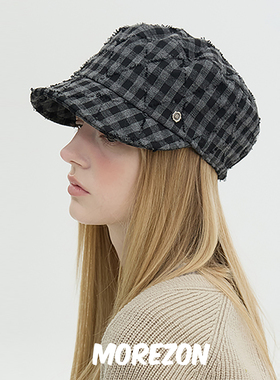 MOREZON【Brown hat Soft Work Cap】25AW秋冬潮人菱格纹平顶帽子