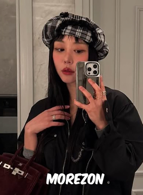 MOREZON【Brown hat Lace Point Beret】25SS潮人蕾丝格纹贝雷帽
