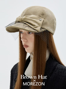 MOREZON【Brown hat Peached Lace Ribbon Cap】26秋冬网纱棒球帽