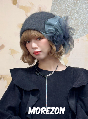 MOREZON【CIRQUTURE reve】日本25AW秋冬新款网纱蝴蝶结毛线帽女