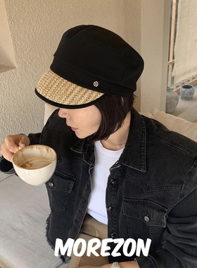 MOREZON【Brown hat London Straw Matroos】英伦风拼接平顶帽子