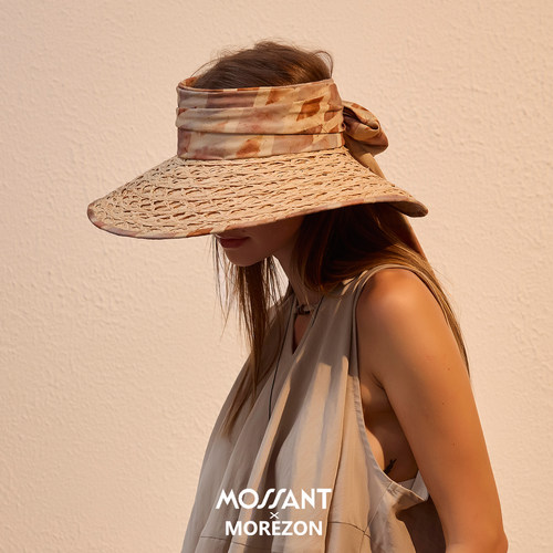 MOREZON【Mossant】26春夏新款拉菲草编织大帽檐空顶缎带遮阳帽子
