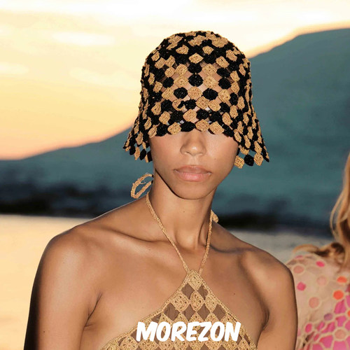 MOREZON【MADE FOR A WOMEN】24春夏新款酒椰拉菲手钩菱形渔夫帽
