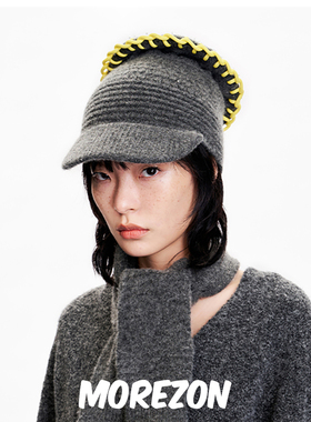 MOREZON【deepmoss】设计师秋冬新款甜美可爱花灰黄圈圆顶针织帽