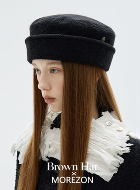 MOREZON【Brown hat Diana Pillbox】26秋冬新款复古平顶药盒帽女
