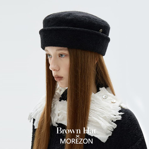 MOREZON【Brown hat Diana Pillbox】26秋冬新款复古平顶药盒帽女