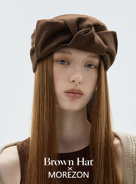 MOREZON【Brown hat Ribbon Turban】26秋冬新款蝴蝶结缎带包头帽