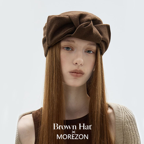 MOREZON【Brown hat Ribbon Turban】26秋冬新款蝴蝶结缎带包头帽