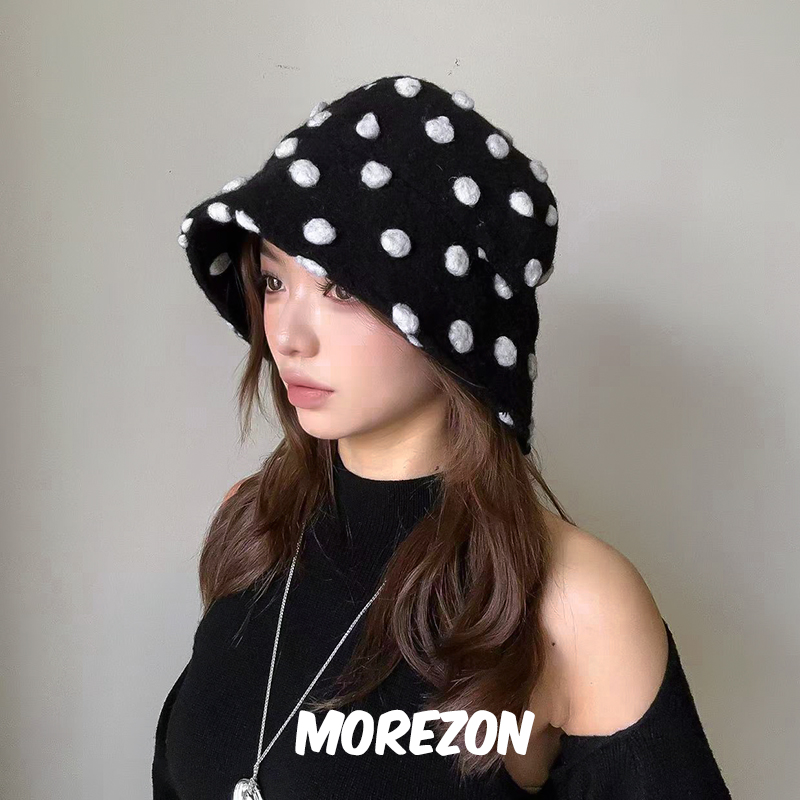 MOREZON【ETRE PAR LEE】25AW秋冬新款潮人黑白波点羊毛渔夫帽子