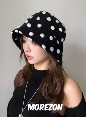 MOREZON【ETRE PAR LEE】25AW秋冬新款潮人黑白波点羊毛渔夫帽子