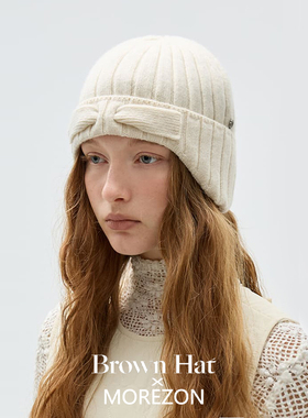 MOREZON【Brown hat Bow Ear Flap Beanie】26秋冬新款护耳针织帽