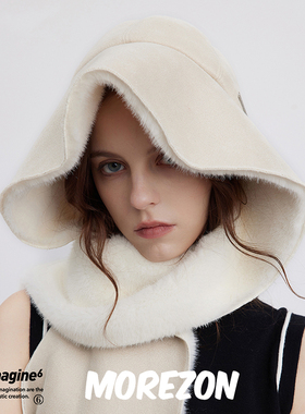 MOREZON【black imagine6】24秋冬新款休闲皮毛一体双面大围巾帽
