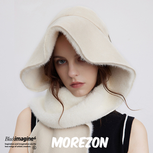 MOREZON【black imagine6】24秋冬新款休闲皮毛一体双面大围巾帽