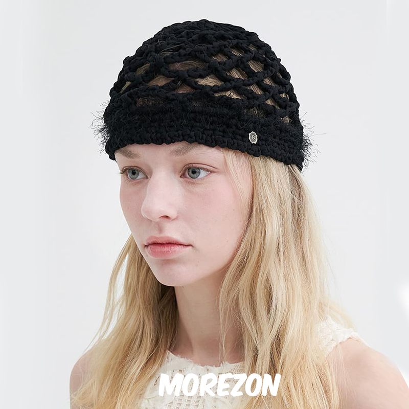 MOREZON【Brown hat Chiffon Weaving Beanie】24雪纺编制包头帽