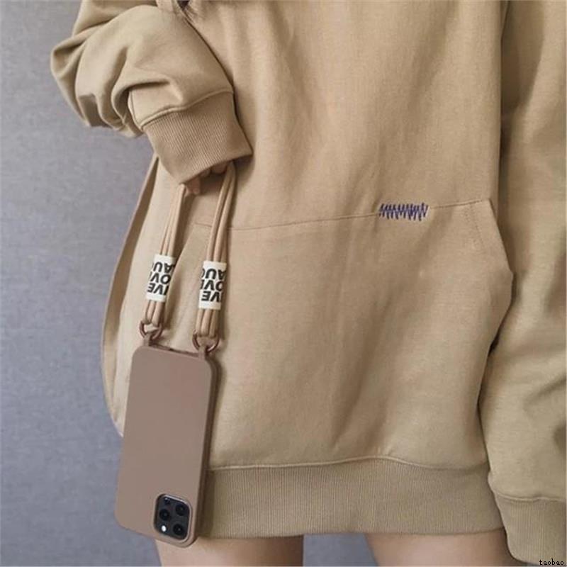 Lanyard Solid Color适用于iPhone 13 Mini 12 11 14 15 16 Pro Max Case苹果15挂绳壳xsmax/xr/x纯色保护壳