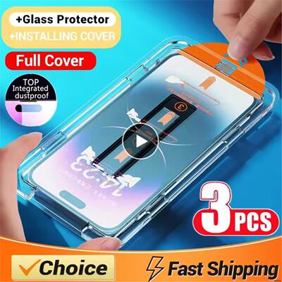 Dust Free Easy Installation Screen Protector For iPhone 14 11 13 12 15 16 Pro Max Mini XS X XR Glass