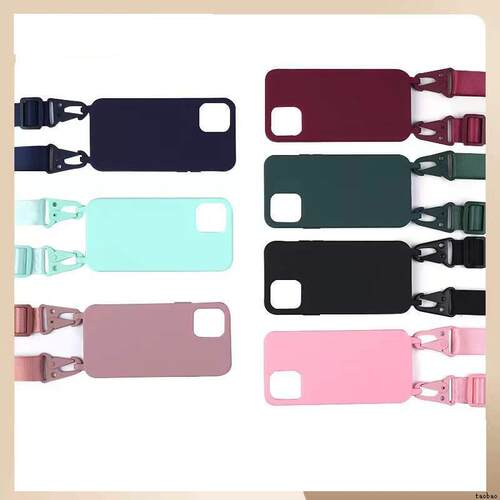 适用iPhone X XS XR XSMAX 11 12 13 Silicone Cover保护套iPhone 14 15 16 Pro Max Case+Lanyard挂绳壳