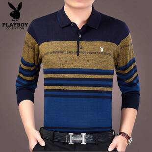 薄款 中年长袖 宽松爸爸装 带领春秋款 秋衣外穿体恤 t恤男纯棉针织衫