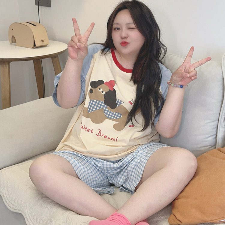 阿乐乐大码胖MM加肥加大睡衣女可爱纯棉短裤可外穿家居服200斤