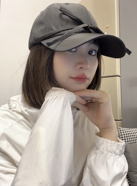 新款蝴蝶结棒球帽子女系带轻薄透气春夏季芭蕾风甜美可爱鸭舌帽