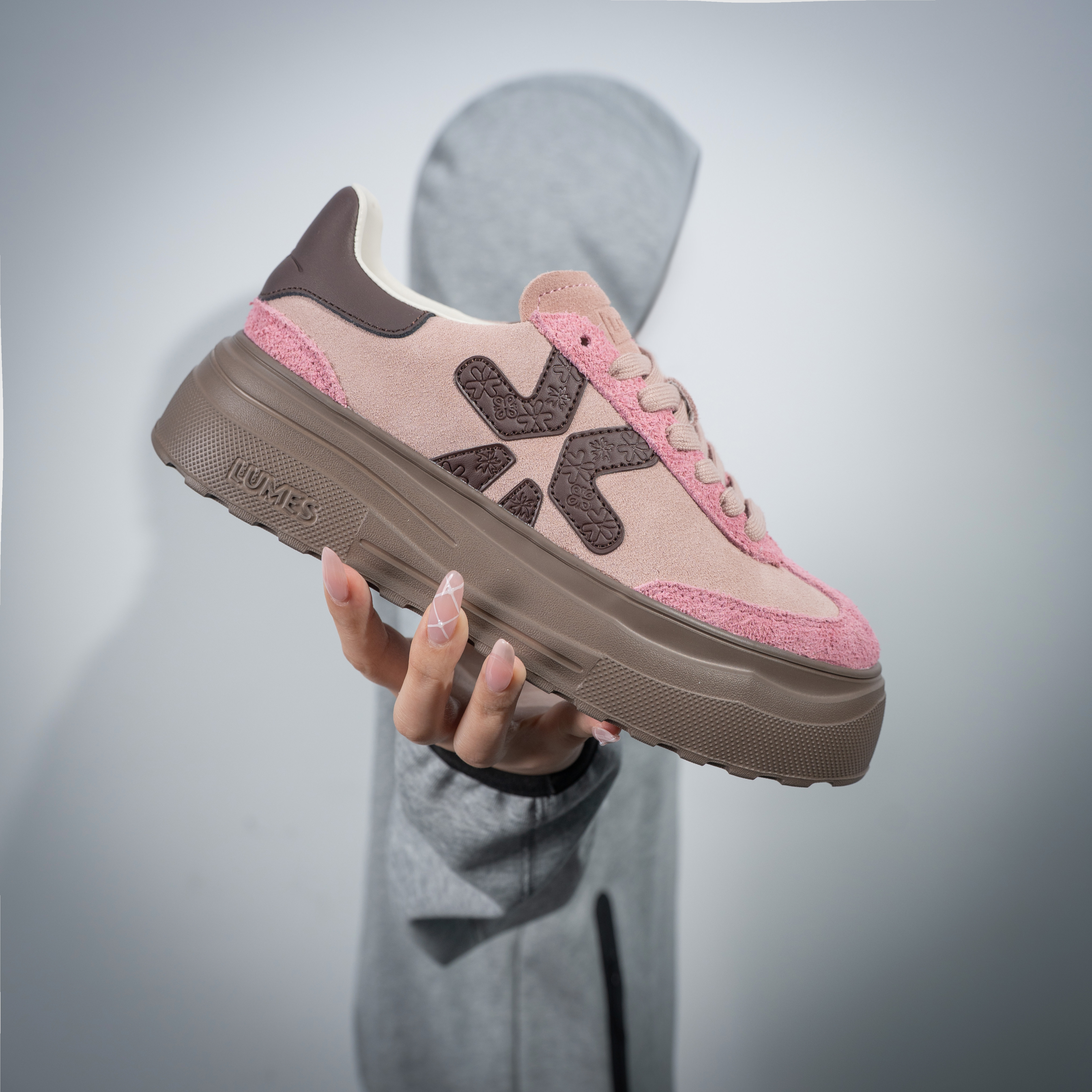 LUMES路觅斯5cm增高~真皮厚底老爹系带百搭德训板鞋阿甘鞋子男女