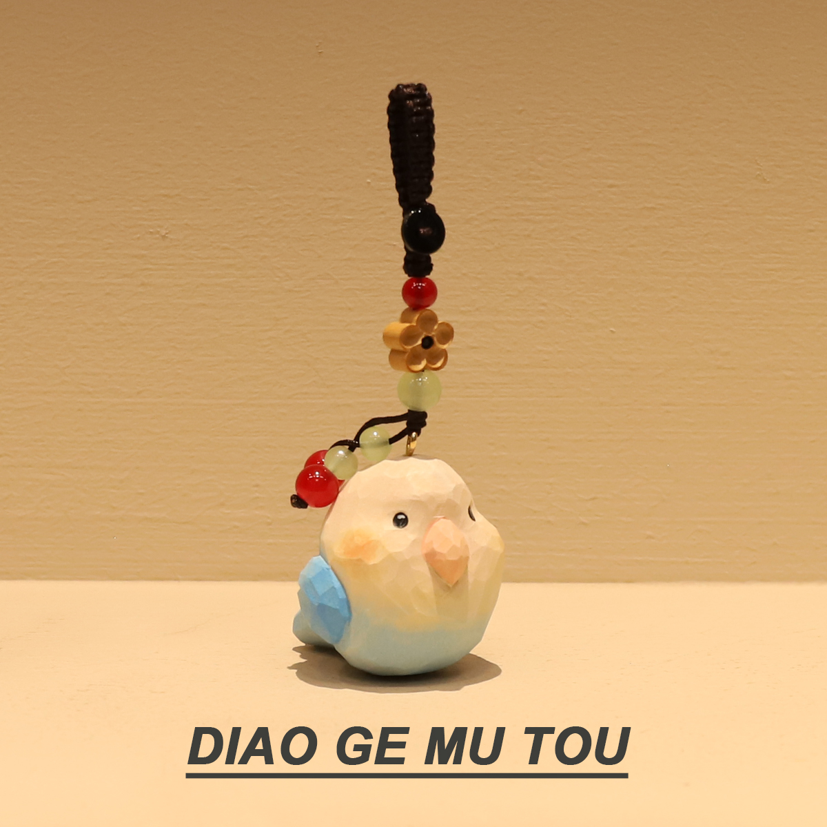 手工木雕小鸟蓝色鹦鹉钥匙扣汽车钥匙书包挂件挂饰送朋友创意礼物