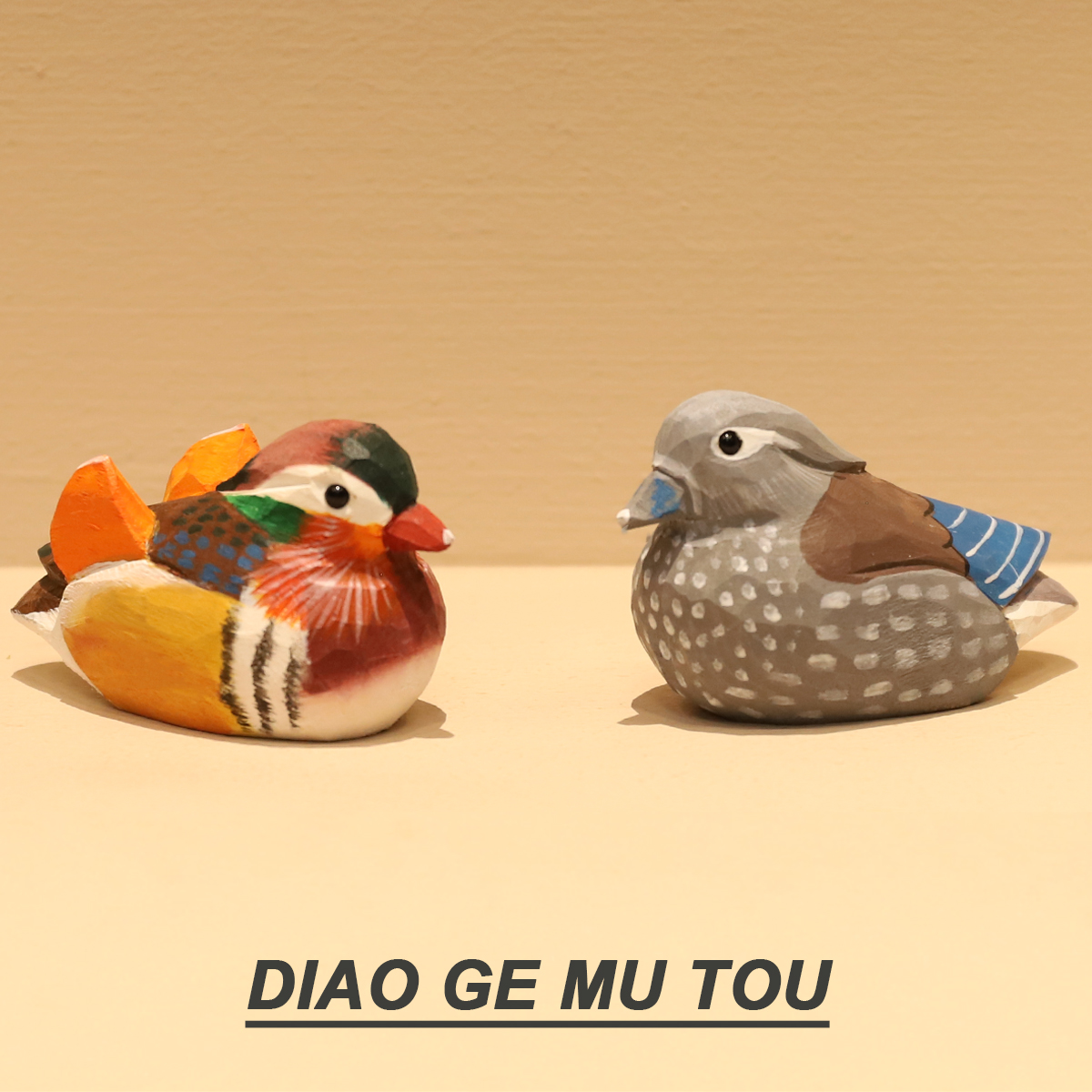 鸳鸯手工木雕创意卡通爱情礼物装饰品车载桌面摆件治愈系送人情侣