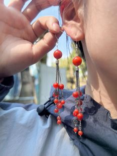 异人之下文淇陈朵耳环925银南红玛瑙耳饰cosplay红色喜庆春节耳环