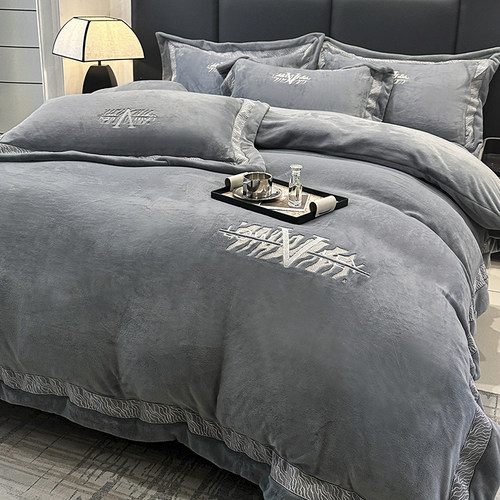 2025秋冬新品A类全消光牛奶绒刺绣四件套加厚保暖高克重床品套件