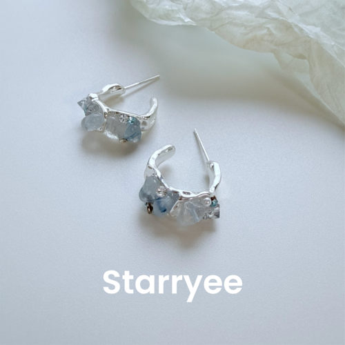Starryee蓝色不规则天然石女耳钉