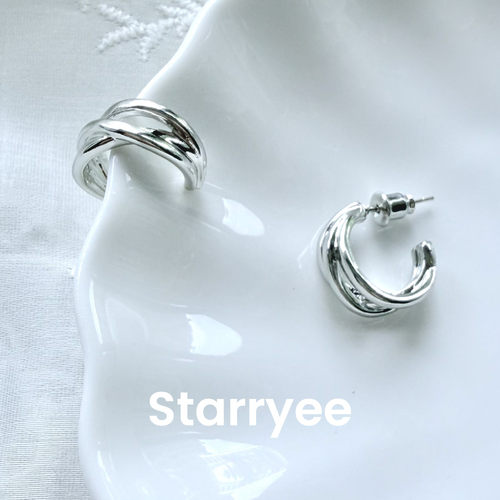 Starryee【渡川】925银针简约韩系交叉C型耳环女高级感百搭耳钉女