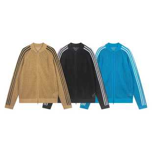 宽松立领情侣长袖 毛衣男女款 棒球外套潮 镂空拉链针织衫 陈冠希同款