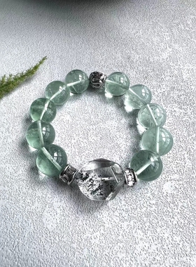 天然薄荷冰透体绿萤石水晶手链