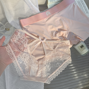 RoseMemory粉色绑带蕾丝情侣内裤 冰丝性感激情风 一男一女2025新款