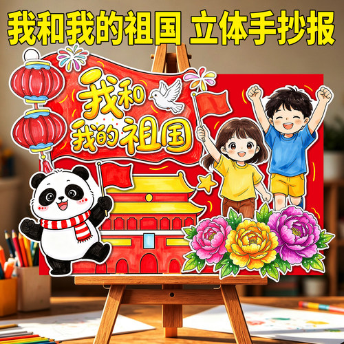 我和我的祖国立体手抄报喜迎国庆节爱国主题立体DIY儿童剪贴画8K