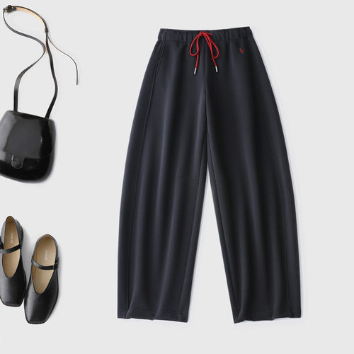 弯刀运动卫裤女宽松垂感阔腿裤撞色腰带设计慵懒休闲裤休闲时尚款