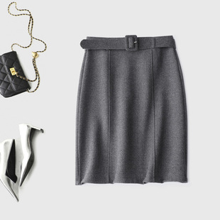 拯救所有腿型 一条腰带系出超模比例 加厚毛呢立体直筒半身裙