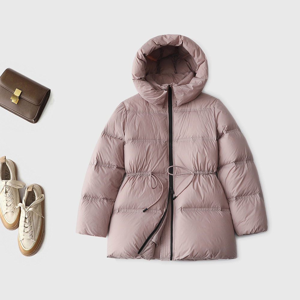 北方御寒新国标90白鸭绒加厚羽绒服 减龄抽绳收腰连帽高蓬 面包服