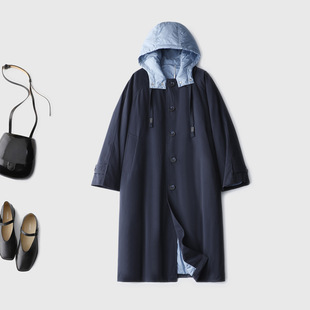 解构主义工装风衣式假两件羽绒服连帽拼接廓形90绒锁温叠穿层次感