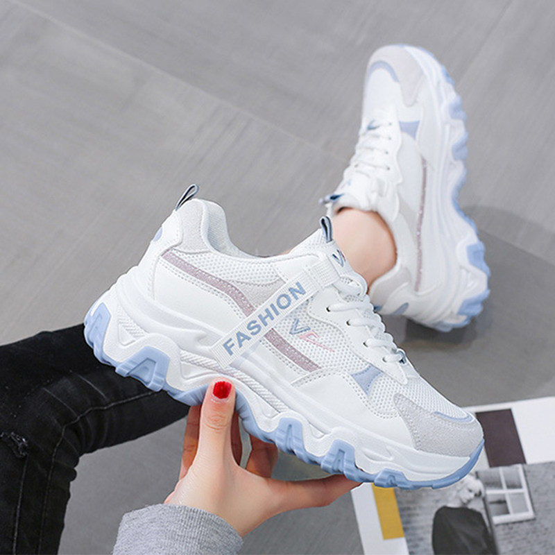 网面透气女老爹鞋2022新款秋季厚底增高休闲小白鞋防滑运动鞋女潮