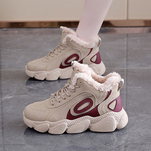 加绒保暖高帮老爹鞋女冬季新款厚底增高休闲百搭不累脚旅游鞋棉靴